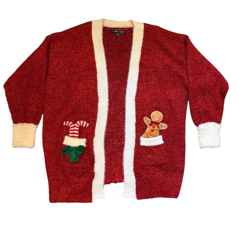 United States Sweaters Holiday Christmas Cardigan Metallic Red Women’s XL